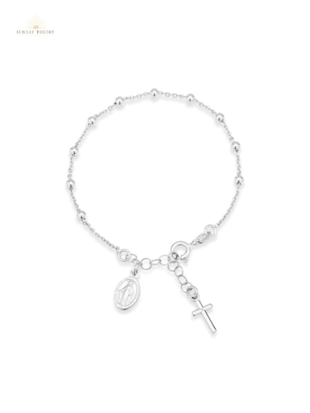 925 Sterling Silver Rosary Bead Chain Bracelet Adjustable